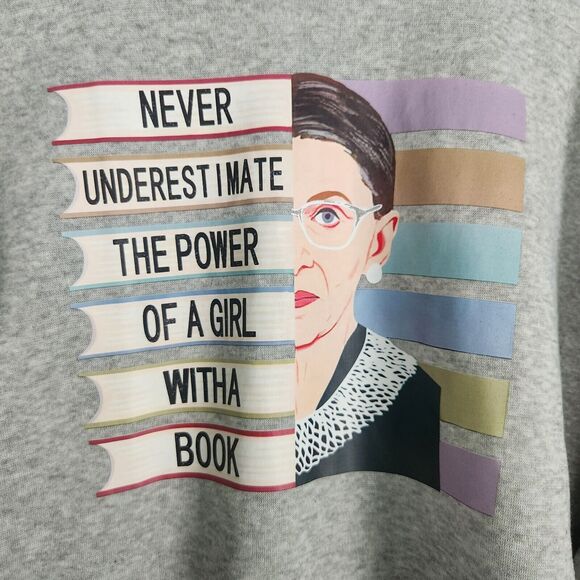 Ruth Bader Ginsburg Sweatshirt Gray Large Girl With A Book Feminist Gift NWT RBG - Picture 4 of 9